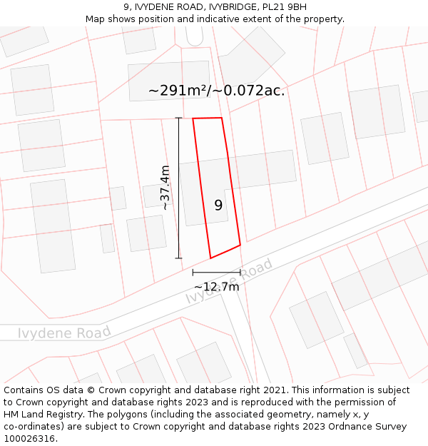 9, IVYDENE ROAD, IVYBRIDGE, PL21 9BH: Plot and title map