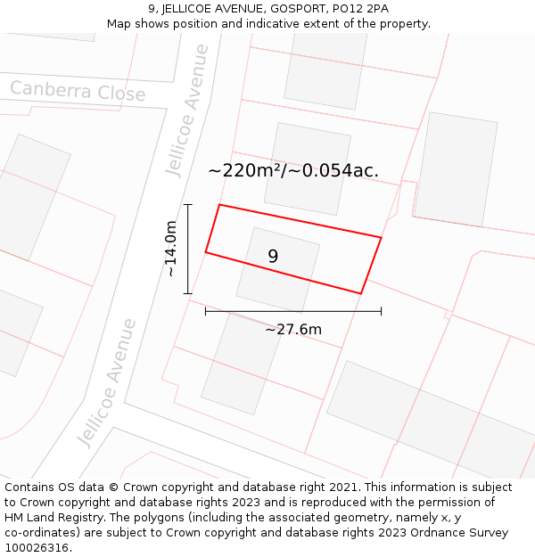 9, JELLICOE AVENUE, GOSPORT, PO12 2PA: Plot and title map