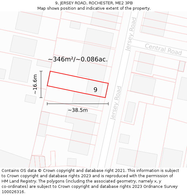 9, JERSEY ROAD, ROCHESTER, ME2 3PB: Plot and title map