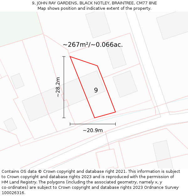 9, JOHN RAY GARDENS, BLACK NOTLEY, BRAINTREE, CM77 8NE: Plot and title map