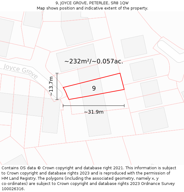 9, JOYCE GROVE, PETERLEE, SR8 1QW: Plot and title map