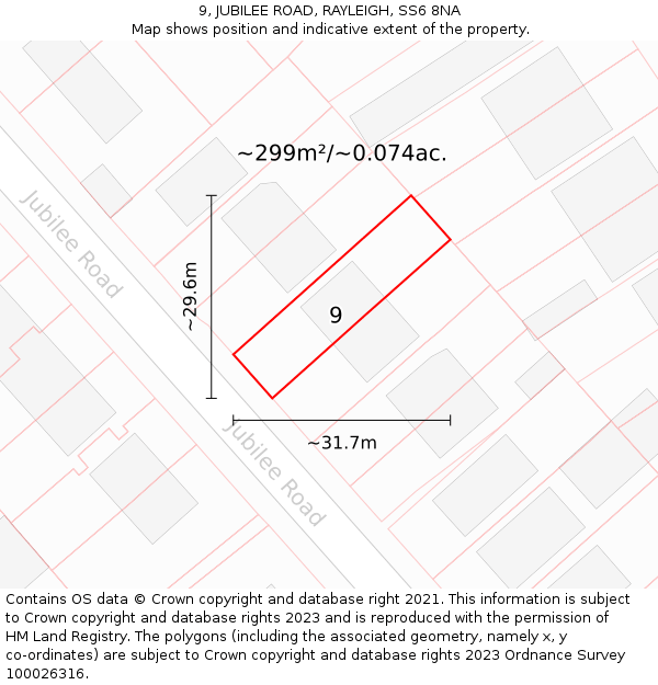 9, JUBILEE ROAD, RAYLEIGH, SS6 8NA: Plot and title map