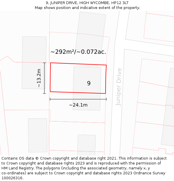 9, JUNIPER DRIVE, HIGH WYCOMBE, HP12 3LT: Plot and title map