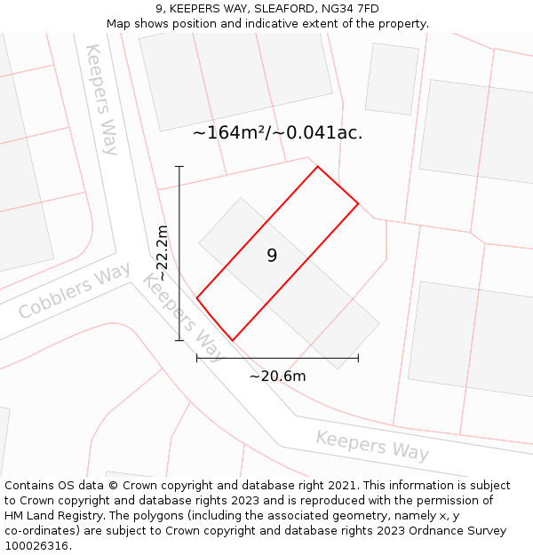 9, KEEPERS WAY, SLEAFORD, NG34 7FD: Plot and title map