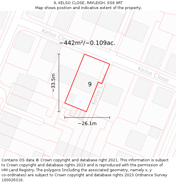 9, KELSO CLOSE, RAYLEIGH, SS6 9RT: Plot and title map