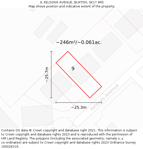 9, KELSONS AVENUE, BUXTON, SK17 9RS: Plot and title map