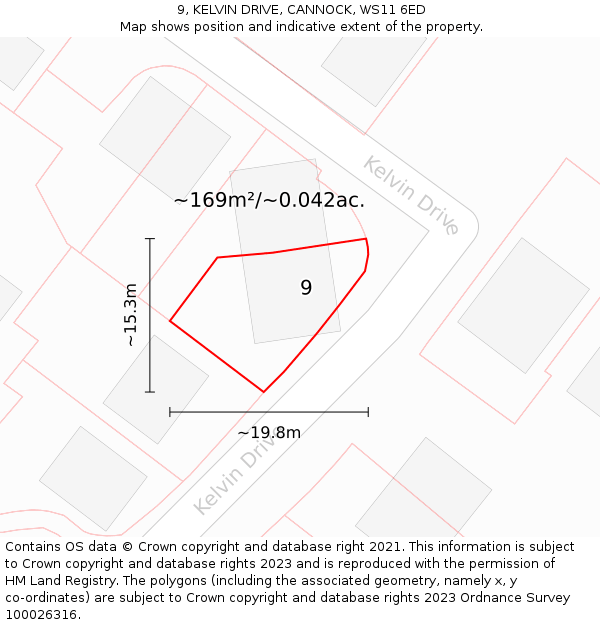 9, KELVIN DRIVE, CANNOCK, WS11 6ED: Plot and title map