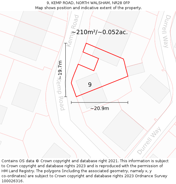 9, KEMP ROAD, NORTH WALSHAM, NR28 0FP: Plot and title map