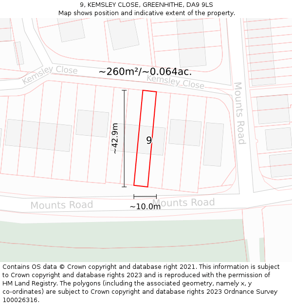 9, KEMSLEY CLOSE, GREENHITHE, DA9 9LS: Plot and title map