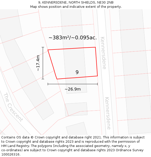 9, KENNERSDENE, NORTH SHIELDS, NE30 2NB: Plot and title map