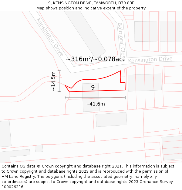 9, KENSINGTON DRIVE, TAMWORTH, B79 8RE: Plot and title map