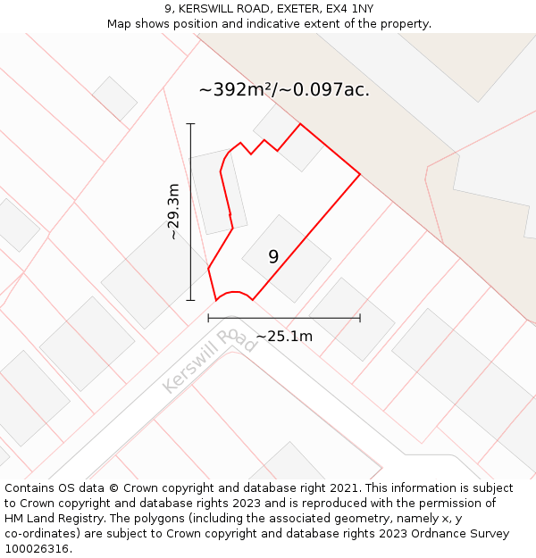 9, KERSWILL ROAD, EXETER, EX4 1NY: Plot and title map