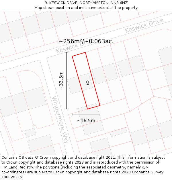 9, KESWICK DRIVE, NORTHAMPTON, NN3 6NZ: Plot and title map