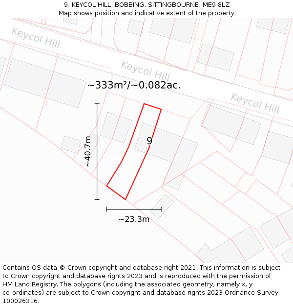 9, KEYCOL HILL, BOBBING, SITTINGBOURNE, ME9 8LZ: Plot and title map