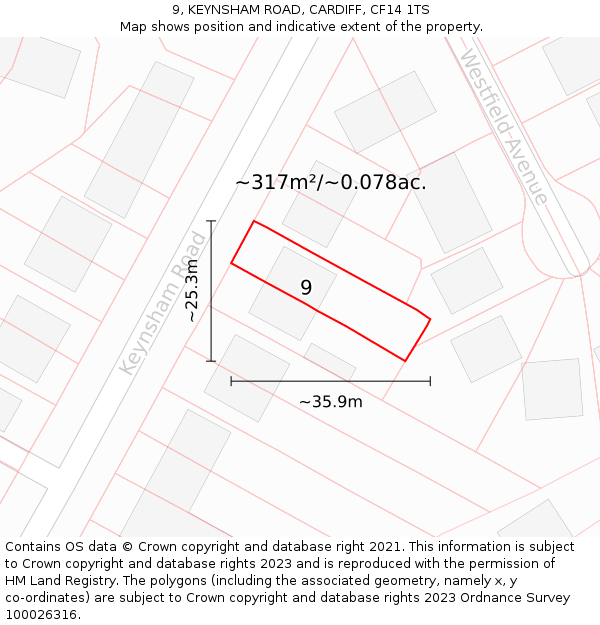 9, KEYNSHAM ROAD, CARDIFF, CF14 1TS: Plot and title map