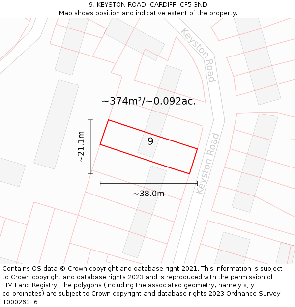 9, KEYSTON ROAD, CARDIFF, CF5 3ND: Plot and title map