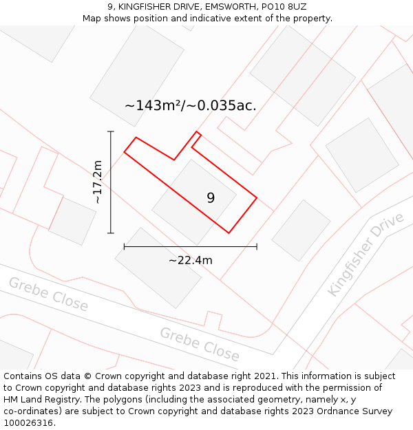 9, KINGFISHER DRIVE, EMSWORTH, PO10 8UZ: Plot and title map