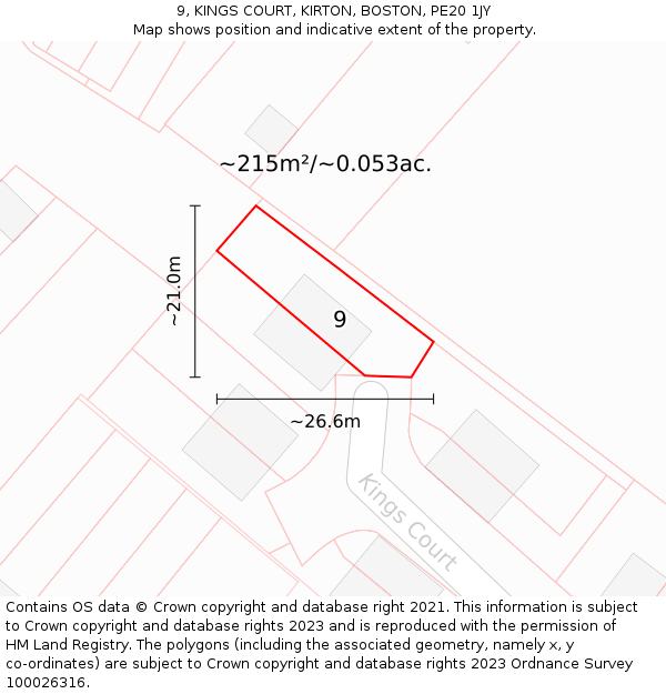 9, KINGS COURT, KIRTON, BOSTON, PE20 1JY: Plot and title map