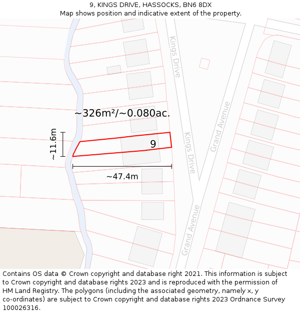 9, KINGS DRIVE, HASSOCKS, BN6 8DX: Plot and title map