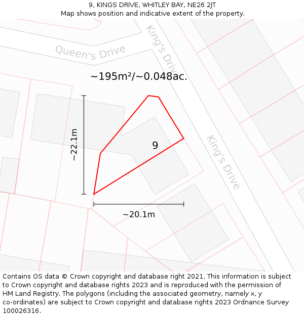 9, KINGS DRIVE, WHITLEY BAY, NE26 2JT: Plot and title map