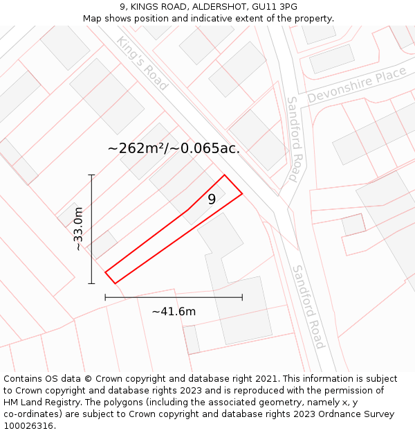 9, KINGS ROAD, ALDERSHOT, GU11 3PG: Plot and title map