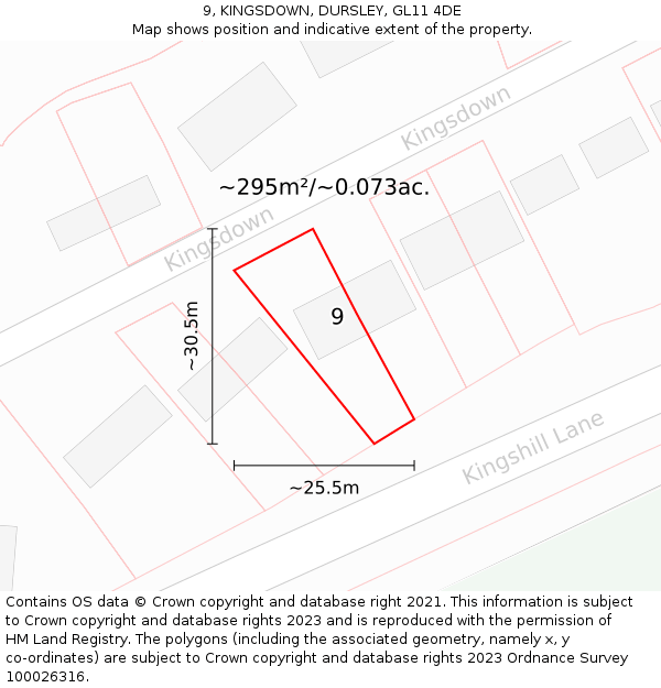 9, KINGSDOWN, DURSLEY, GL11 4DE: Plot and title map