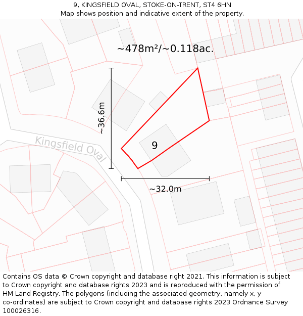 9, KINGSFIELD OVAL, STOKE-ON-TRENT, ST4 6HN: Plot and title map