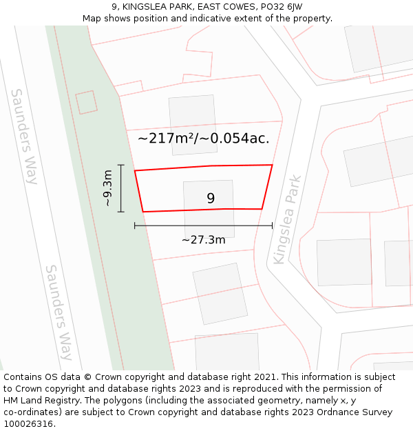 9, KINGSLEA PARK, EAST COWES, PO32 6JW: Plot and title map