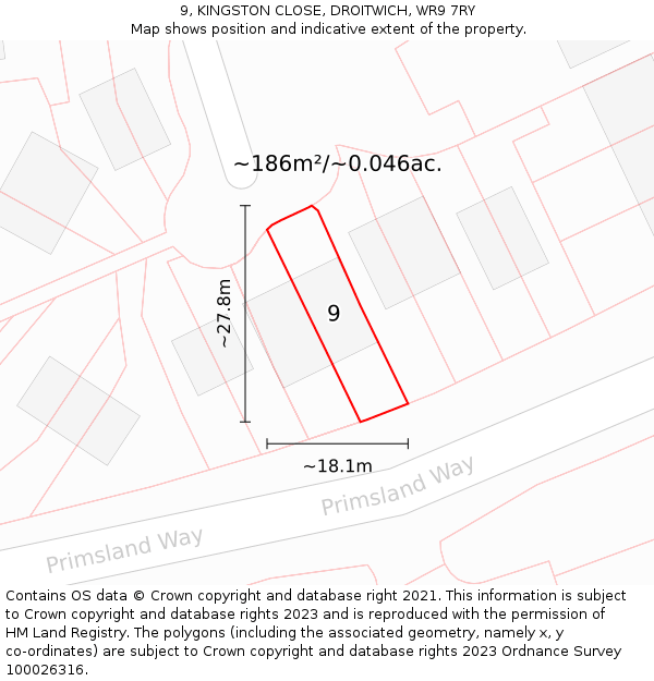 9, KINGSTON CLOSE, DROITWICH, WR9 7RY: Plot and title map