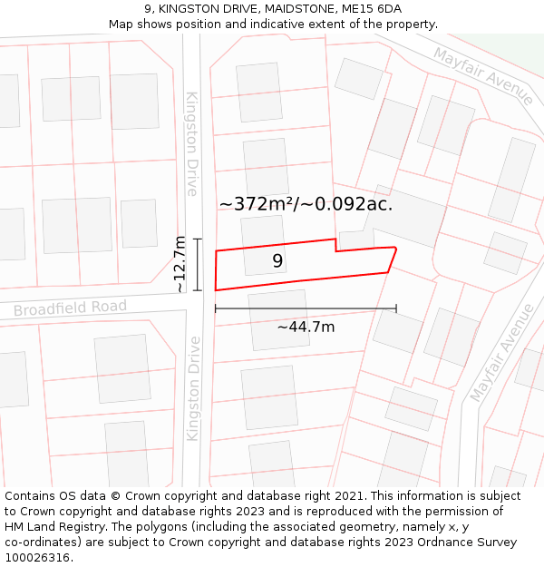 9, KINGSTON DRIVE, MAIDSTONE, ME15 6DA: Plot and title map