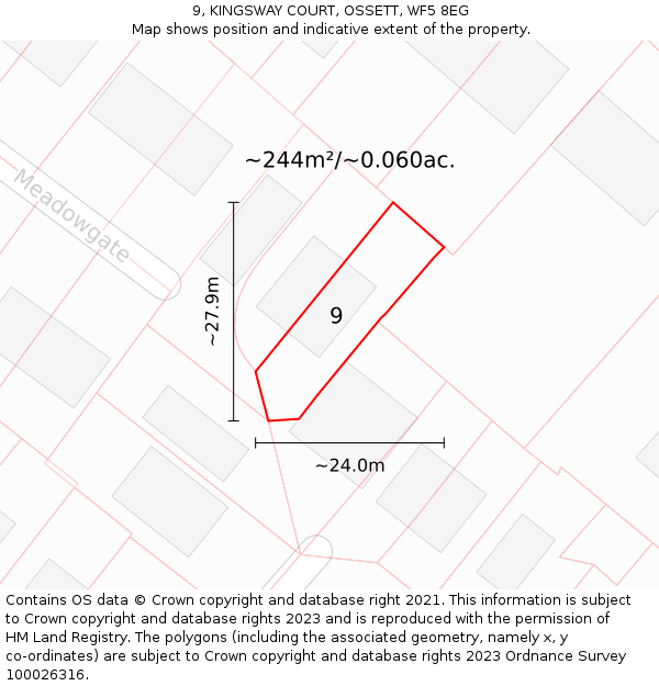 9, KINGSWAY COURT, OSSETT, WF5 8EG: Plot and title map