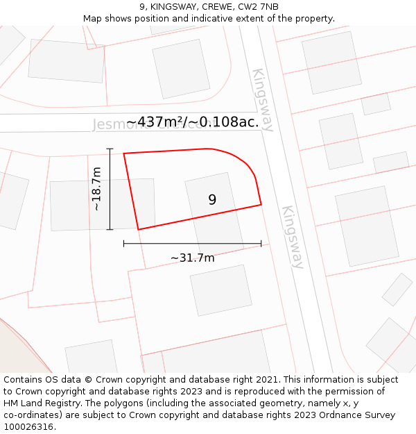 9, KINGSWAY, CREWE, CW2 7NB: Plot and title map