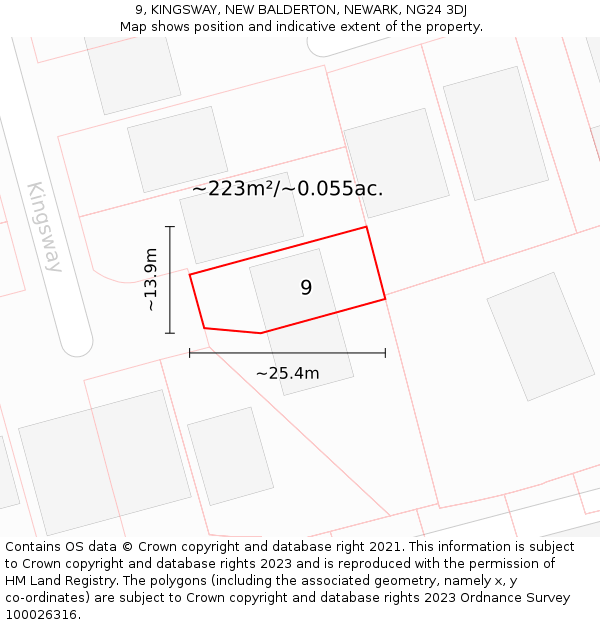 9, KINGSWAY, NEW BALDERTON, NEWARK, NG24 3DJ: Plot and title map