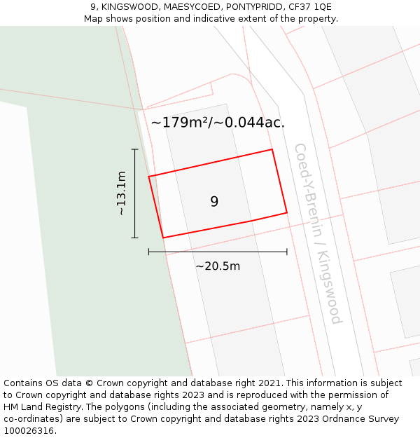 9, KINGSWOOD, MAESYCOED, PONTYPRIDD, CF37 1QE: Plot and title map