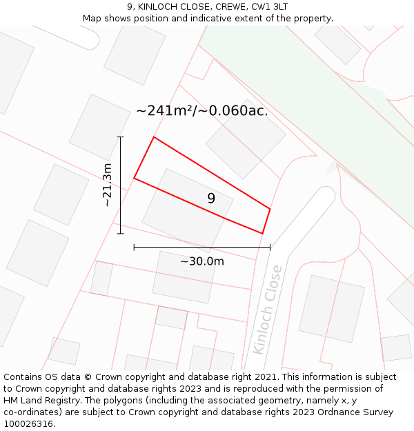 9, KINLOCH CLOSE, CREWE, CW1 3LT: Plot and title map