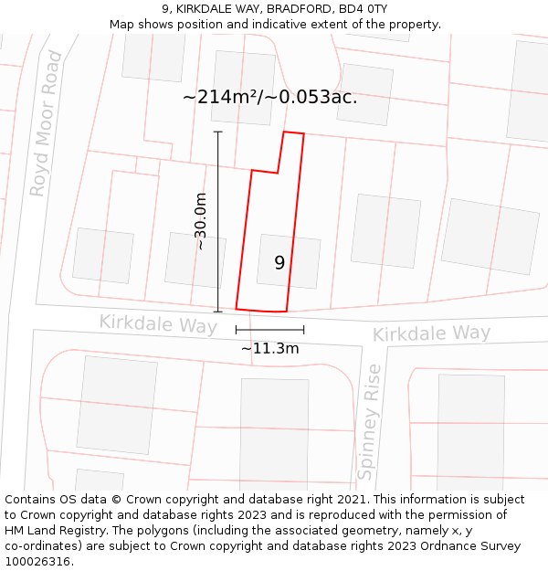 9, KIRKDALE WAY, BRADFORD, BD4 0TY: Plot and title map