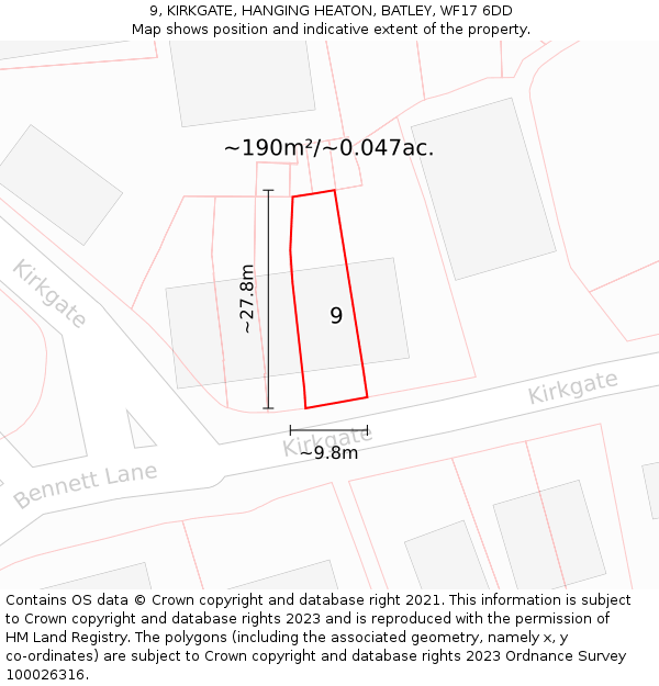 9, KIRKGATE, HANGING HEATON, BATLEY, WF17 6DD: Plot and title map