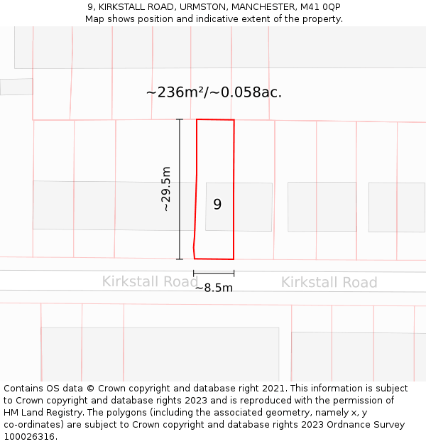 9, KIRKSTALL ROAD, URMSTON, MANCHESTER, M41 0QP: Plot and title map