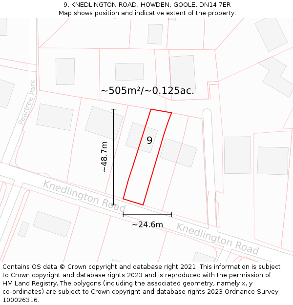 9, KNEDLINGTON ROAD, HOWDEN, GOOLE, DN14 7ER: Plot and title map