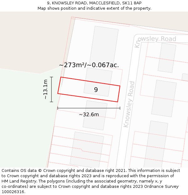 9, KNOWSLEY ROAD, MACCLESFIELD, SK11 8AP: Plot and title map