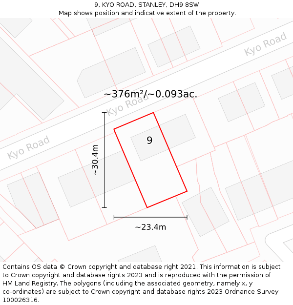 9, KYO ROAD, STANLEY, DH9 8SW: Plot and title map