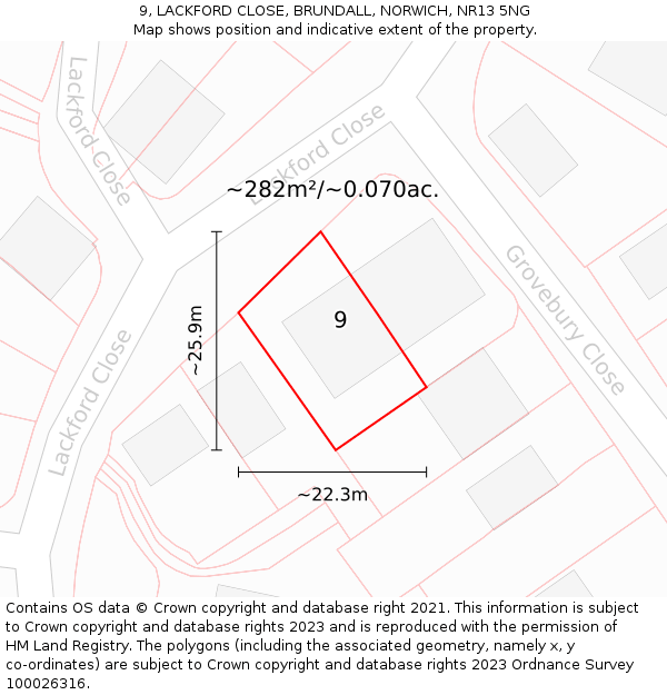 9, LACKFORD CLOSE, BRUNDALL, NORWICH, NR13 5NG: Plot and title map