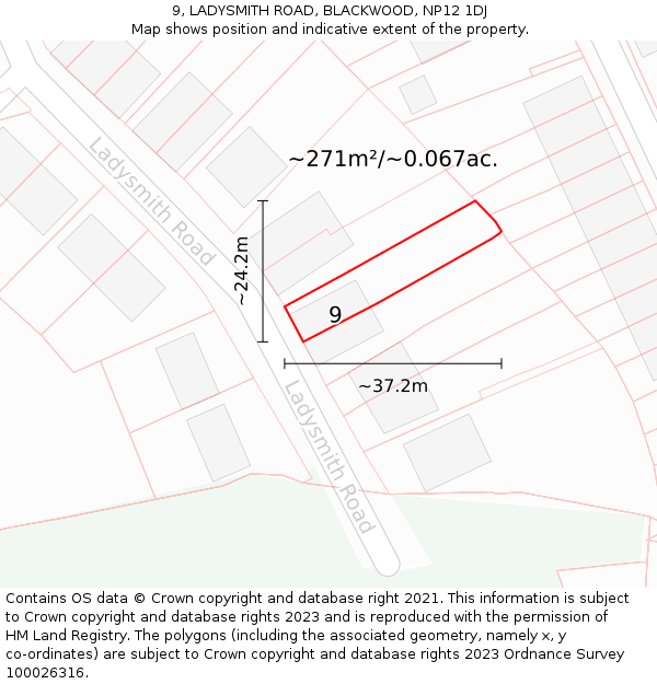 9, LADYSMITH ROAD, BLACKWOOD, NP12 1DJ: Plot and title map