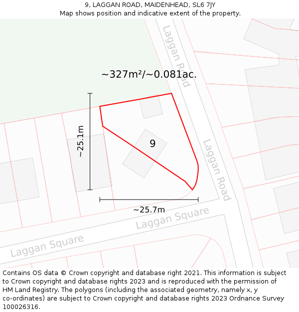 9, LAGGAN ROAD, MAIDENHEAD, SL6 7JY: Plot and title map