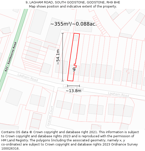 9, LAGHAM ROAD, SOUTH GODSTONE, GODSTONE, RH9 8HE: Plot and title map