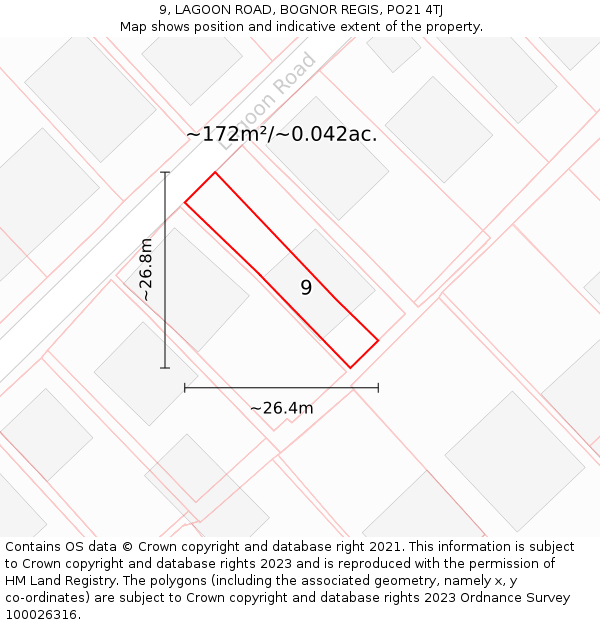 9, LAGOON ROAD, BOGNOR REGIS, PO21 4TJ: Plot and title map