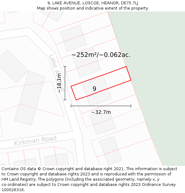 9, LAKE AVENUE, LOSCOE, HEANOR, DE75 7LJ: Plot and title map