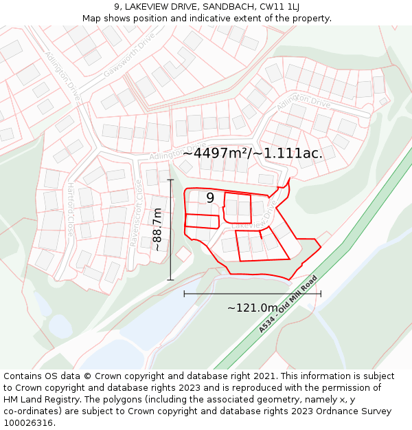 9, LAKEVIEW DRIVE, SANDBACH, CW11 1LJ: Plot and title map