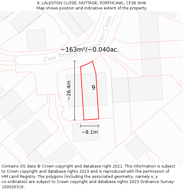 9, LALESTON CLOSE, NOTTAGE, PORTHCAWL, CF36 3HW: Plot and title map