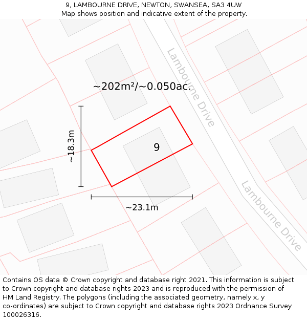 9, LAMBOURNE DRIVE, NEWTON, SWANSEA, SA3 4UW: Plot and title map